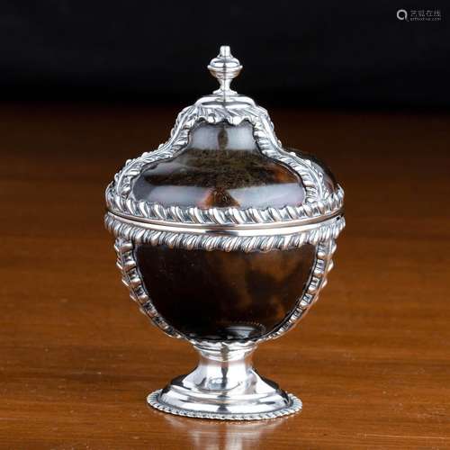 Y A TORTOISESHELL AND SILVER MOUNTED INKWELL, WILLIAM COMYNS...