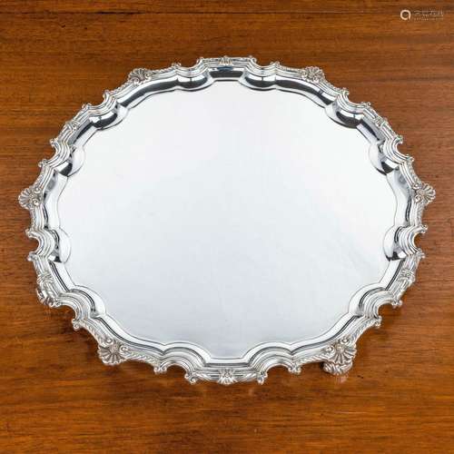 A SILVER SHAPED CIRCULAR SALVER, C.J. VANDER LTD, LONDON 196...