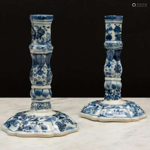 Pair of Small Chinese Export Blue and White Porcelain Tapers...