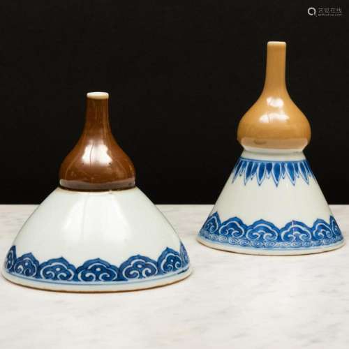 Two Chinese Export Blue and White Café-au-Lait Ground Porcel...