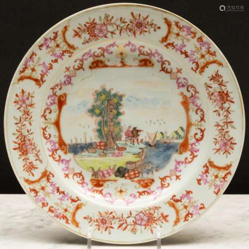 Chinese Export Porcelain Meissen Style European Subject Plat...