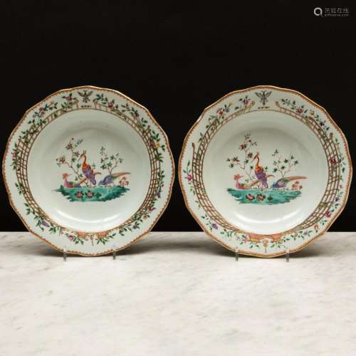 Pair of Chinese Export Meissen Style Porcelain Crested Soup ...