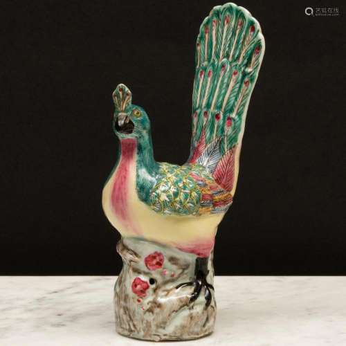 Small Chinese Export Famille Rose Porcelain Model of a Peaco...