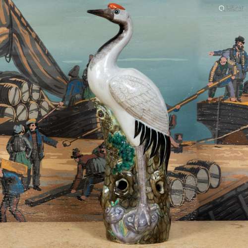 Chinese Export Porcelain Model of a Crane on a Tree and Ling...