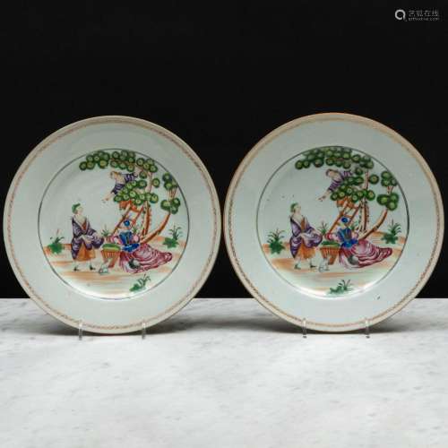 Pair of Chinese Export Porcelain  Cherry Pickers  Plates