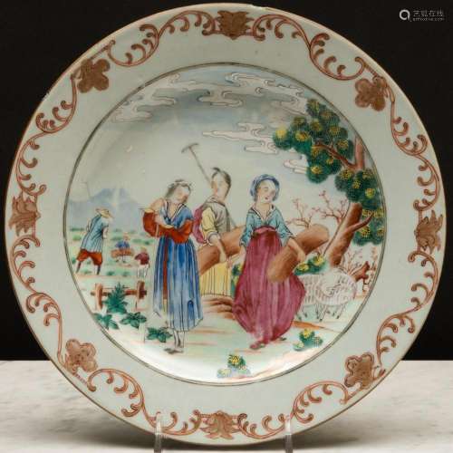 Chinese Export Famille Rose Porcelain European Subject Plate