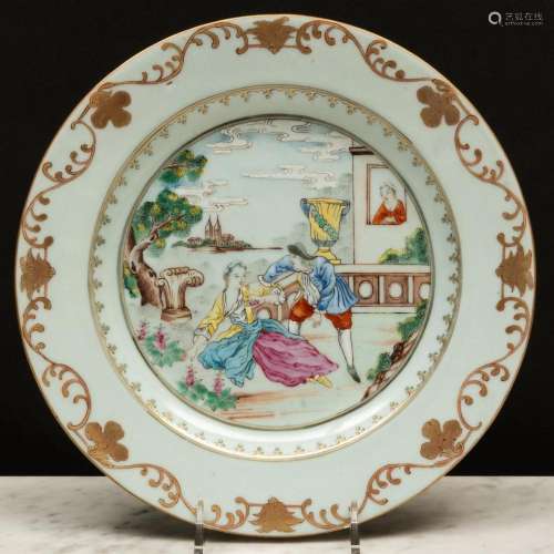 Chinese Export Famille Rose Porcelain European Subject Plate...