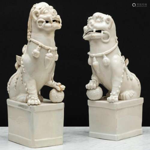 Two Blanc de Chine Porcelain Buddhist Lions Joss Stick Holde...