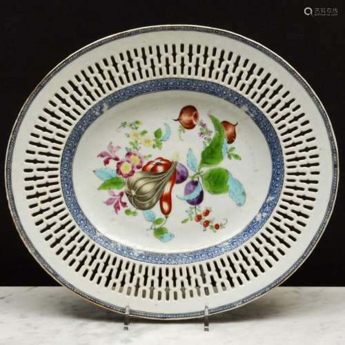 Chinese Export Famille Rose and Blue Enamel Porcelain Basket...
