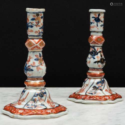 Pair of Chinese Export Imari Porcelain Candlesticks
