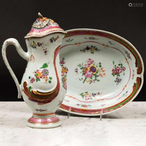 Chinese Export Famille Rose Porcelain Rococo Style Jug, Cove...