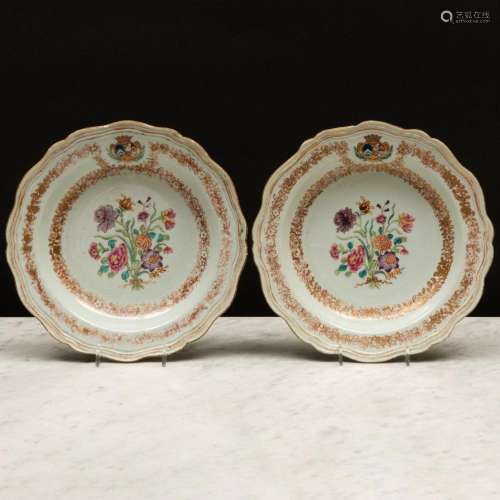 Pair of Chinese Export Famille Rose Porcelain Soup Plates wi...