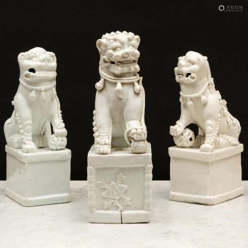 Group of Three Blanc de Chine Porcelain Buddhistic Lions