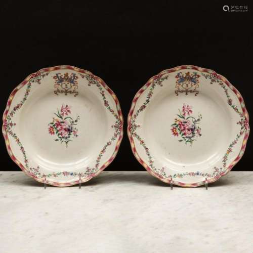 Pair of Chinese Export Famille Rose Porcelain Soup Plates wi...