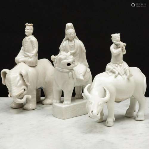 Group of Three Chinese White Glazed Porcelain Figures