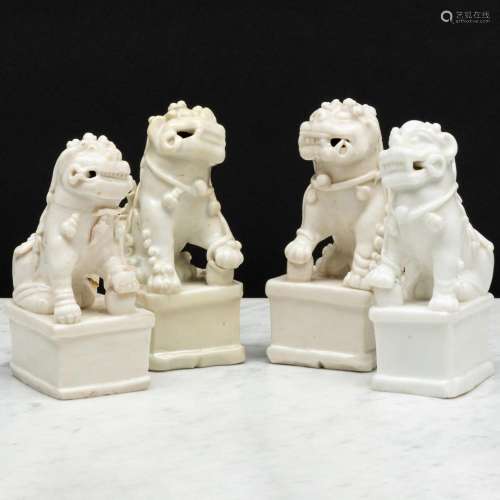 Group of Four Blanc de Chine Porcelain Buddhistic Lion Joss ...