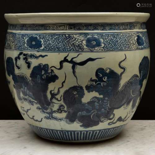 Large Chinese Blue and White Porcelain Jardinière