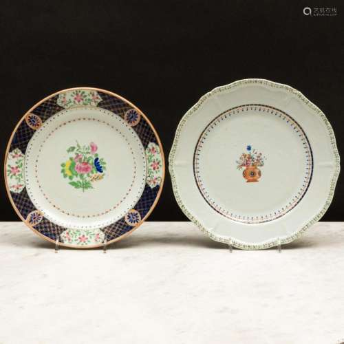 Export Porcelain Indian Market Plate and a Chinese Export Fa...
