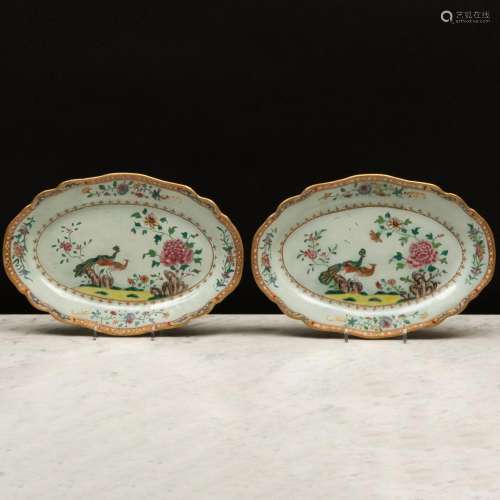 Pair of Small Chinese Export Famille Rose Porcelain Peacock ...