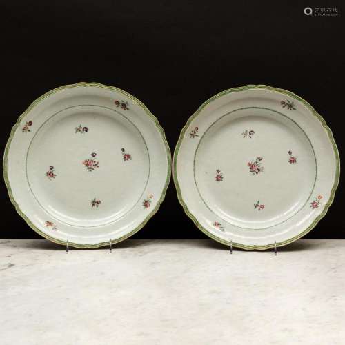 Pair of Large Chinese Export Famille Rose Porcelain Saucer D...