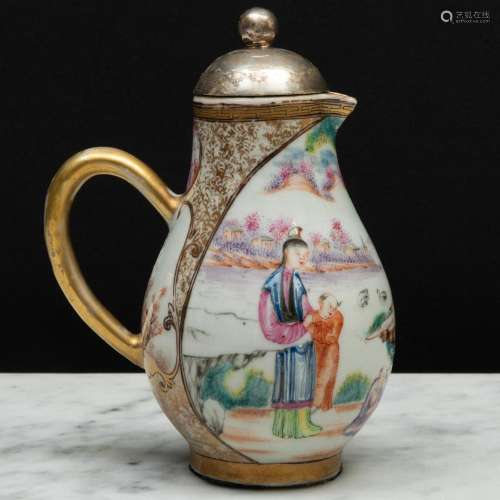 Chinese Export Famille Rose Porcelain Jug and a Silver Cover...