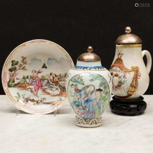 Group of Three Chinese Export Famille Rose Porcelain Europea...