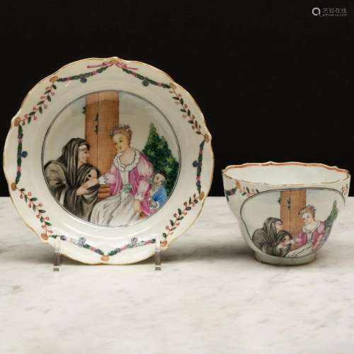 Chinese Export Porcelain  Fortune Teller  Teacup and Saucer