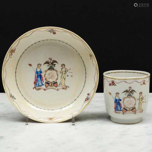 Chinese Export American Market Porcelain Coffee Cup and Sauc...