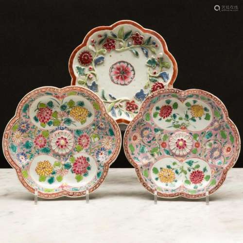 Three Chinese Export Porcelain Famille Rose Porcelain Teapot...