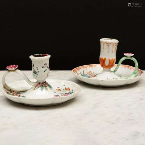 Two Chinese Export Famille Rose Porcelain Chambersticks