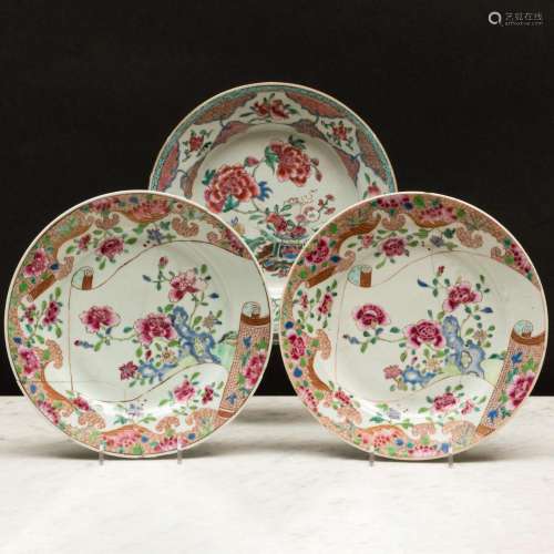 Pair of Chinese Export Famille Rose Porcelain Plates and Ano...