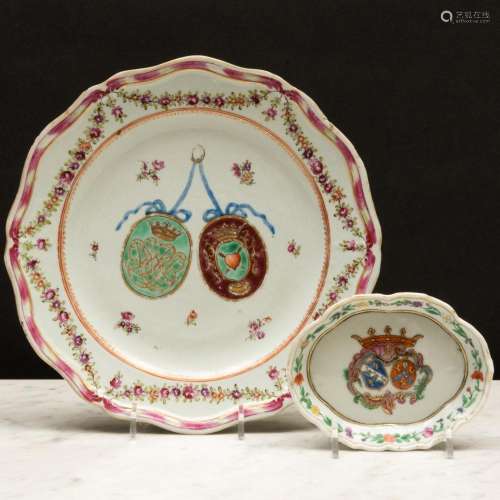 Chinese Export Porcelain Dutch Market Armorial Plate and a S...