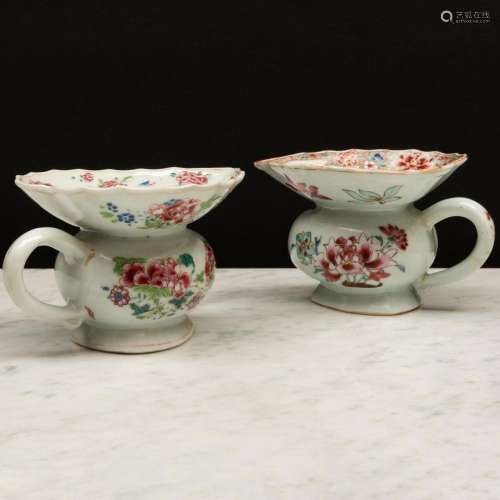 Two Chinese Export Famille Rose Porcelain Spitoons