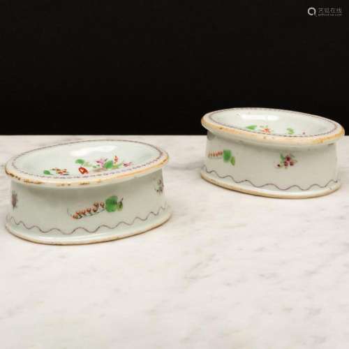 Pair of Chinese Export Famille Rose Porcelain Oval Salts Dec...