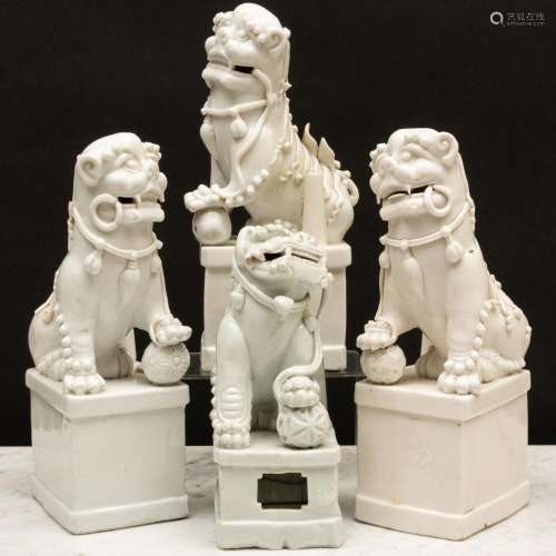 Four Blanc de Chine Porcelain Buddhistic Lion Joss Stick Hol...