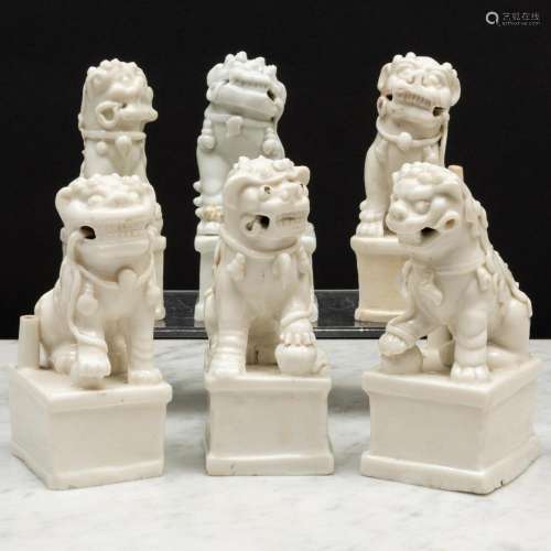 Group of Six Blanc de Chine Porcelain Buddhistic Lion Joss S...