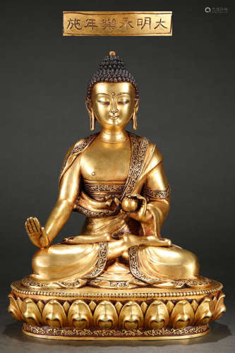 明精铸紫铜胎鎏金释迦牟尼佛坐像