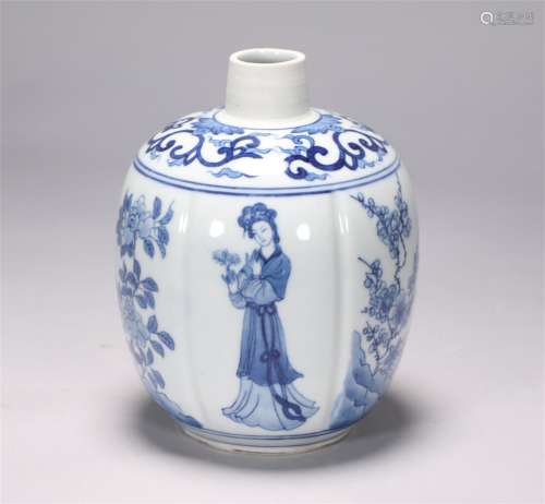 The blue and white figure jar of Kangxi in Qing Dynasty