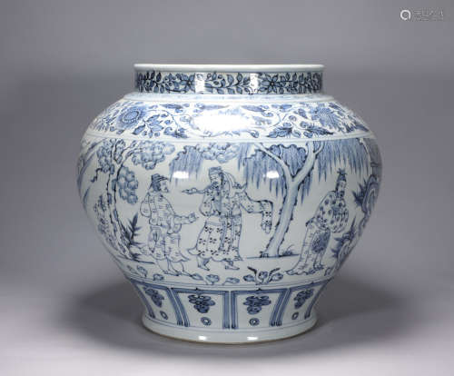 Big pot of blue and white figures in the Yuan Dynasty