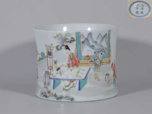 Famille Rose Figural Brush-pot Yongzheng Style