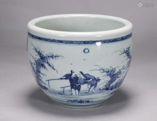 Qing Dynasty Kangxi blue and white figure jar