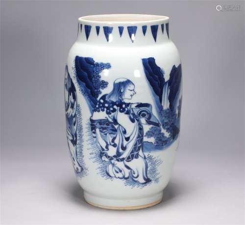 Lianzi can, a blue and white figure in Chongzhen in the Ming...