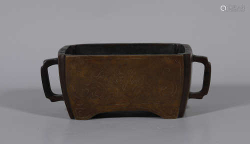 A Silver Inlaid Bronze Censer Qing Style