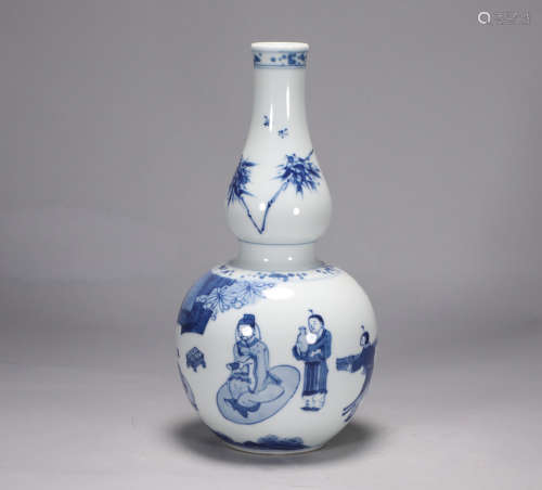 Qing Dynasty Kangxi blue and white figure gourd bottle