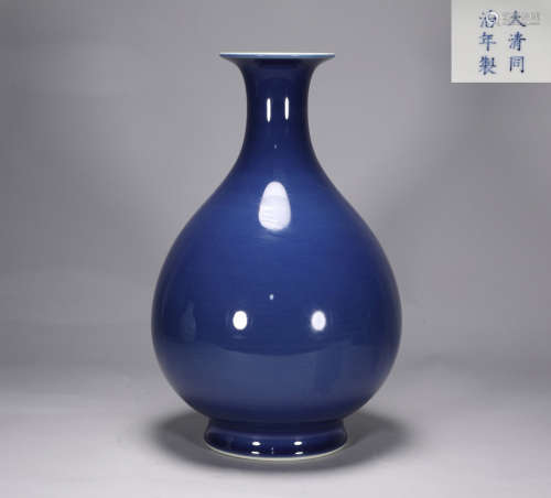 Qing Dynasty Tongzhi Ji blue glazed jade pot spring bottle
