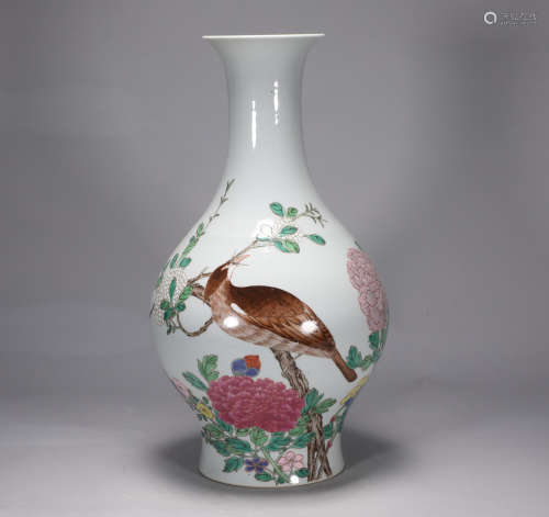 Qing Dynasty Yongzheng pink flower and bird appreciation bot...