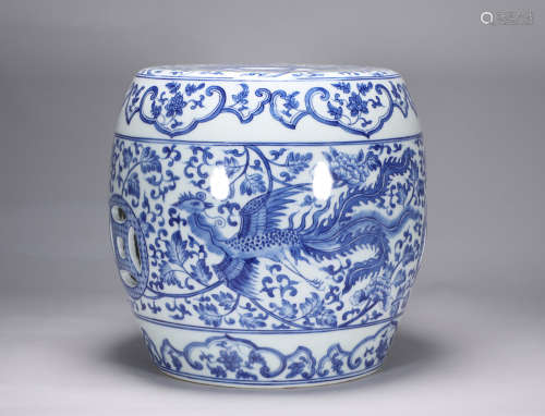 Qing Dynasty Kangxi blue and white phoenix wearing pattern d...