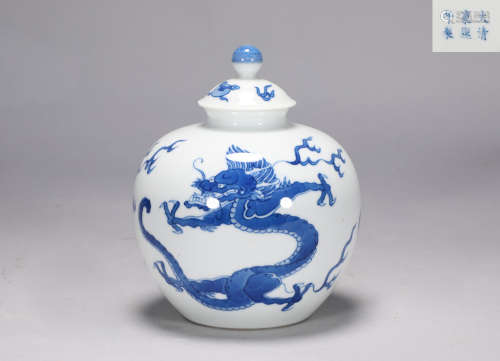 Qing Dynasty Kangxi blue and white dragon pattern covered po...