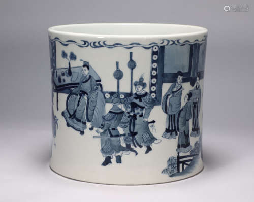 The penholder of blue and white characters in Kangxi in Qing...