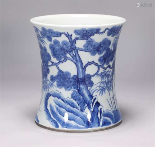 Qing Dynasty Kangxi blue-and-white pine bamboo plum penholde...